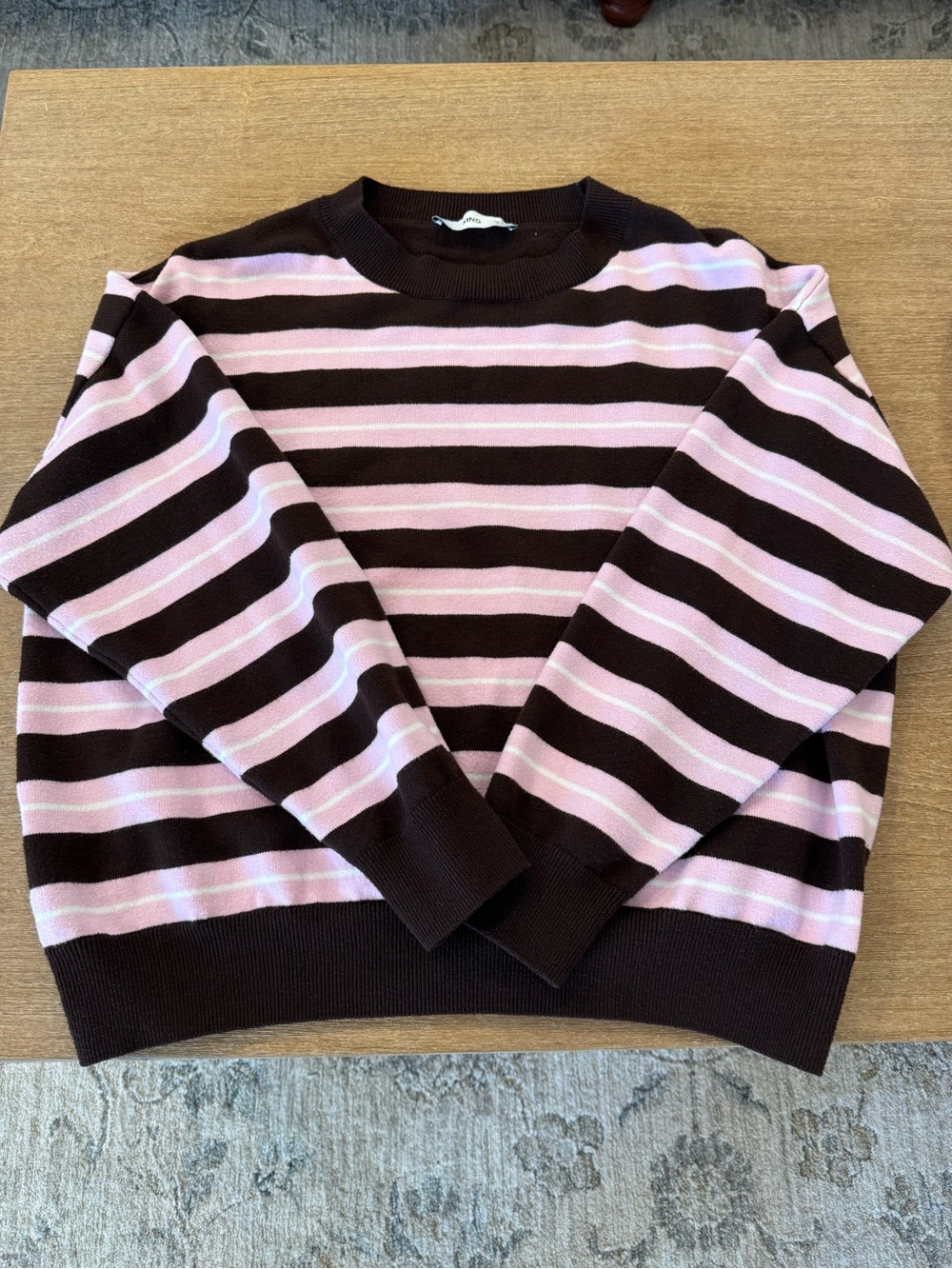 Mango Women’s Striped Crewneck Sweater - Pink & Brown